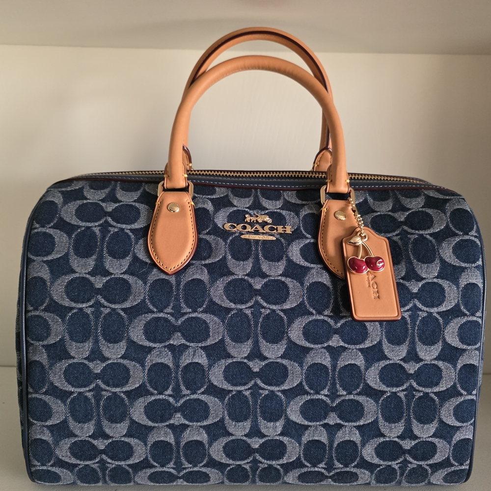 Coach Navy and Tan Signature Satchel
